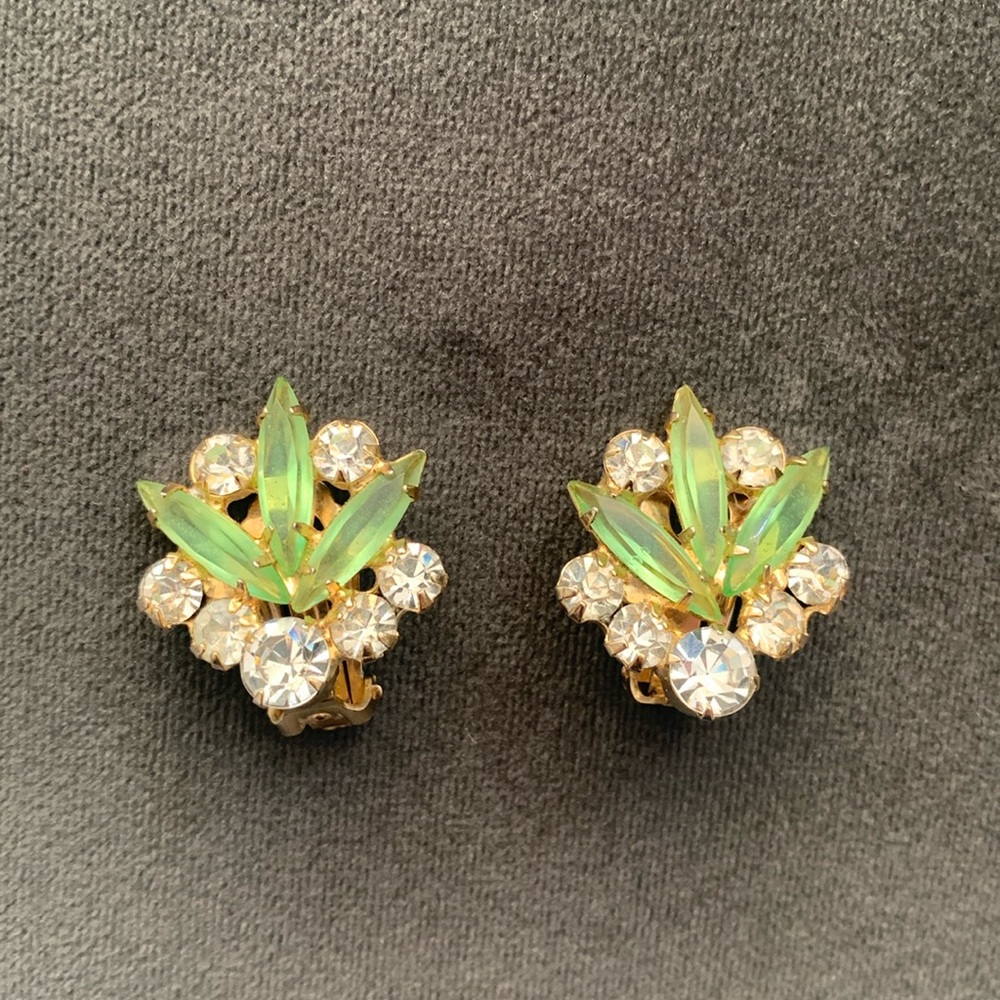 Vintage Rhinestone Green Holiday Earrings